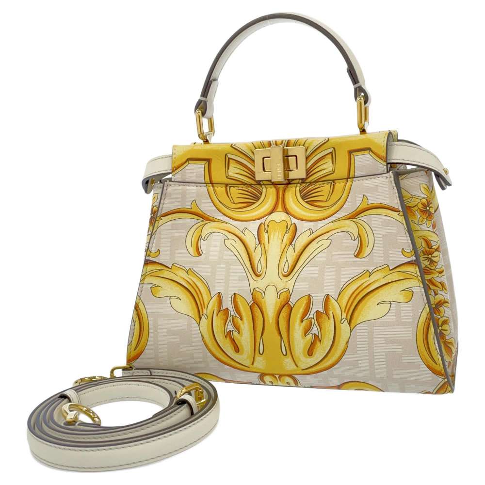 FENDI Fendace Peekaboo Beige/Yellow 8BN244 Leather Size Mini