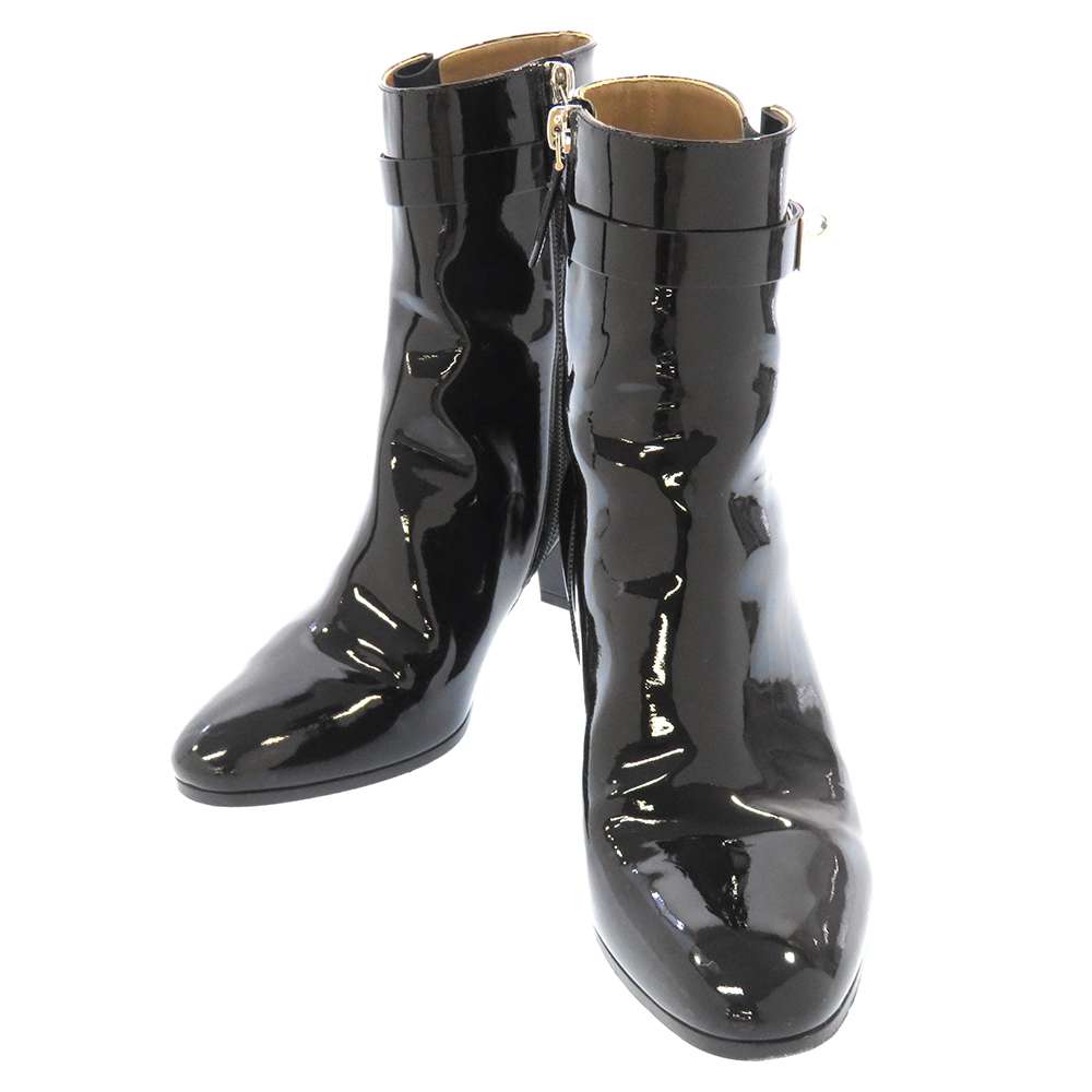 HERMES Boots Saint Germain Black Enamel Size 38.5