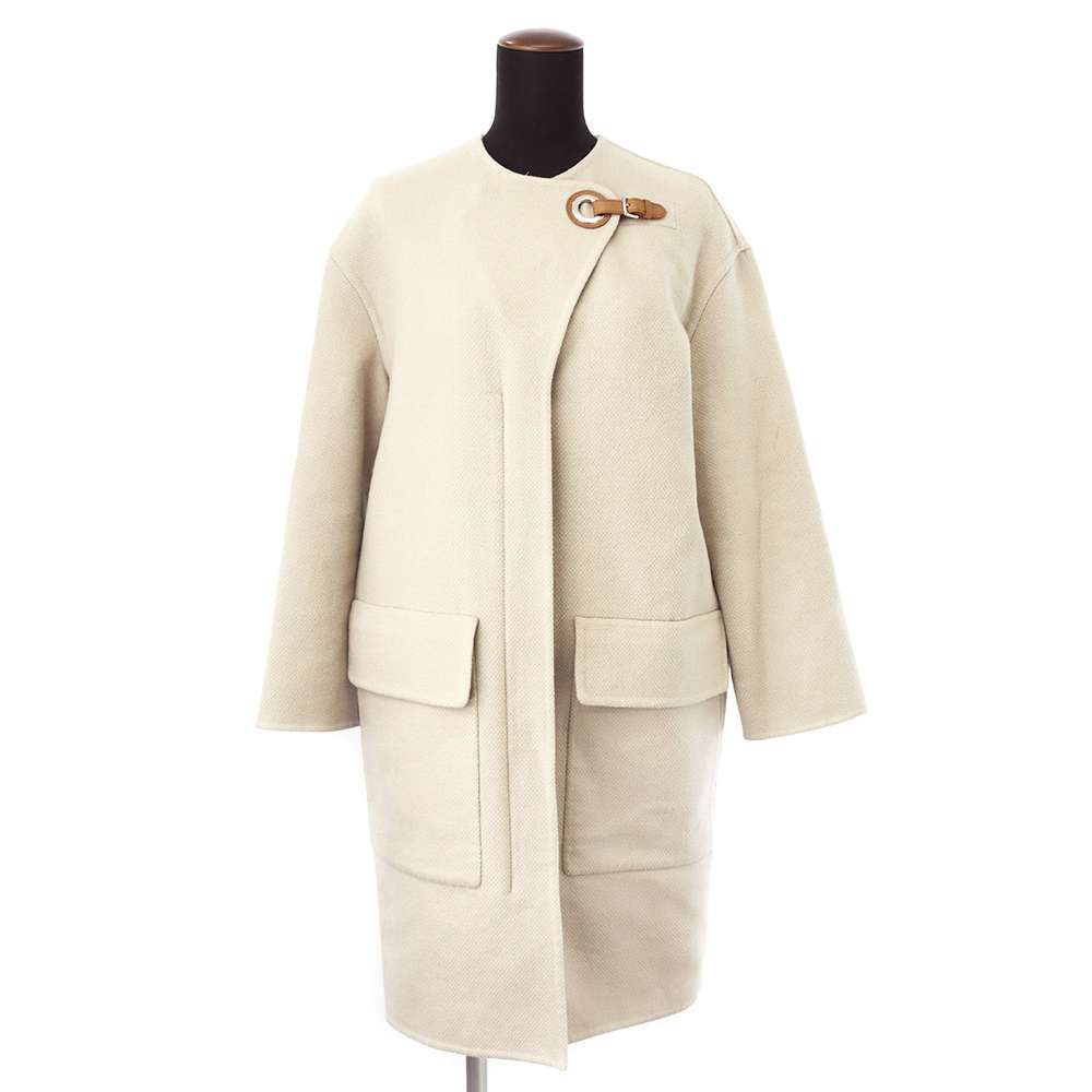 HERMES Eyelet Scrap Coat Size 36 Beige Cashmere100%