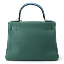 Load image into Gallery viewer, HERMES Kelly Au Pass Malachite/Black/Blue Zanzibar Togo Leather Evercolor Box Calf Leather Size 28
