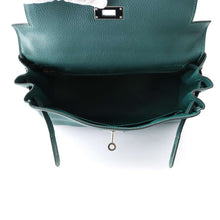 Load image into Gallery viewer, HERMES Kelly Au Pass Malachite/Black/Blue Zanzibar Togo Leather Evercolor Box Calf Leather Size 28
