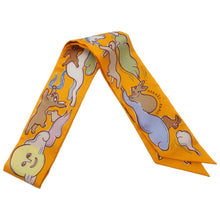 将图像加载到图库查看器中，HERMES Twilly Mille et Un Lapins A Thousand and One Rabbits Bouton d&#39;Or/Parme/Beige Silk100%
