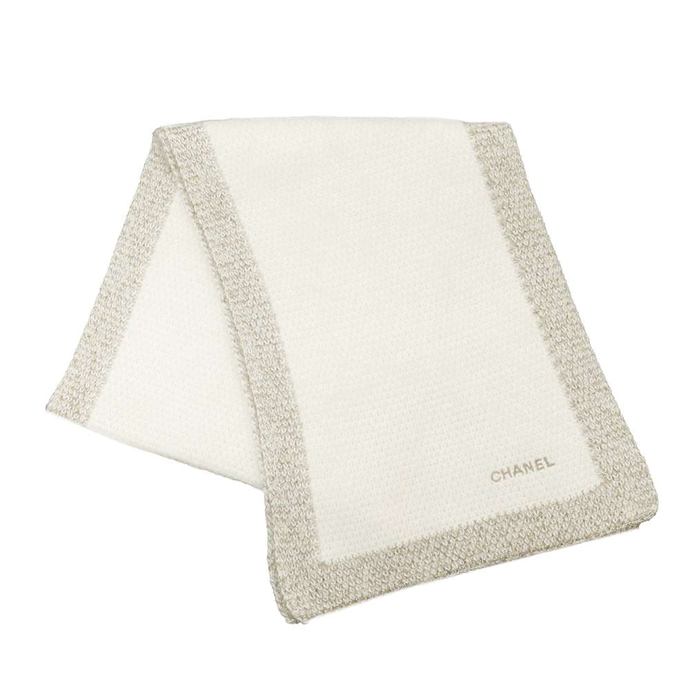 CHANEL Scarf White/Beige Angora 80% Wool 10% Cashmere5% Metal Fiber5%