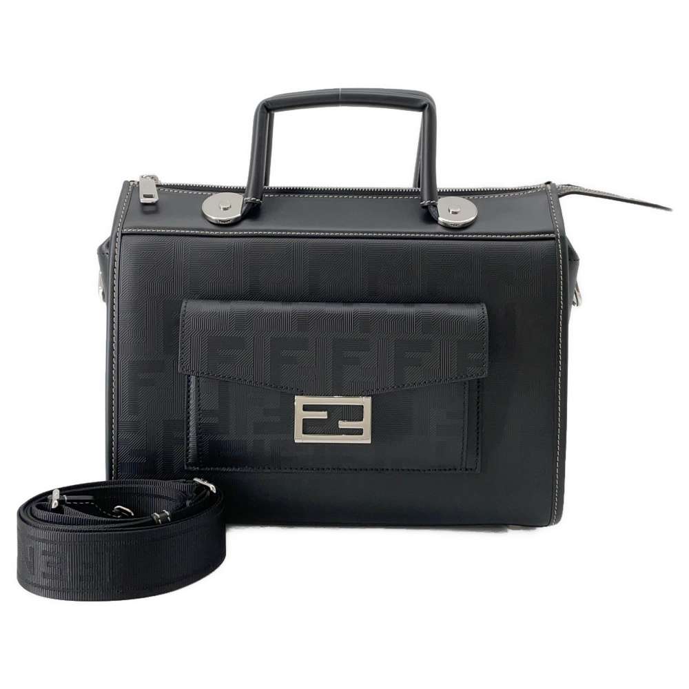 FENDI Soft Trunk Travel Bag Black 7VA571 Calf Leather