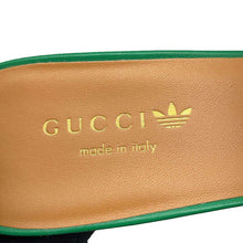 将图像加载到图库查看器中，GUCCI Adidas Collaboration GG Logo Slide Sandals Green/White 722445 Leather Velour Size 39.5
