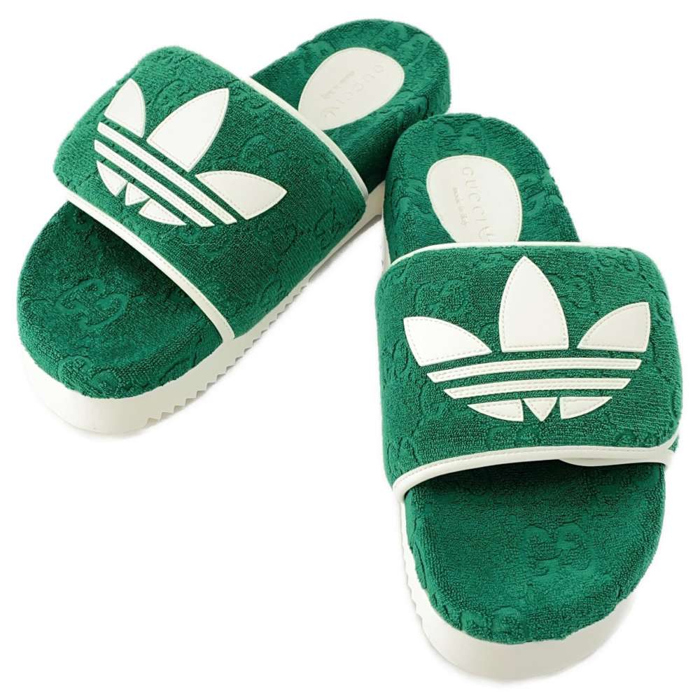 GUCCI Adidas Collaboration Platform Sandals Green/White 702412 GGCotton Size 9