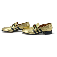 将图像加载到图库查看器中，GUCCI Adidas Collaboration Horsebit Loafers Gold 702283 MetalicLeather Size 8
