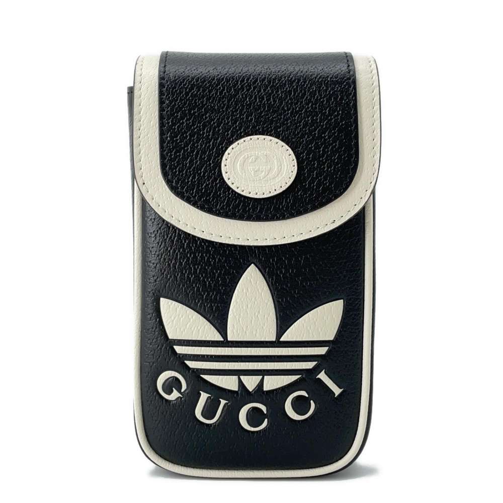 GUCCI Adidas Collaboration Pouch GG Logo Mini Shoulder Bag Black/White 721794 Leather