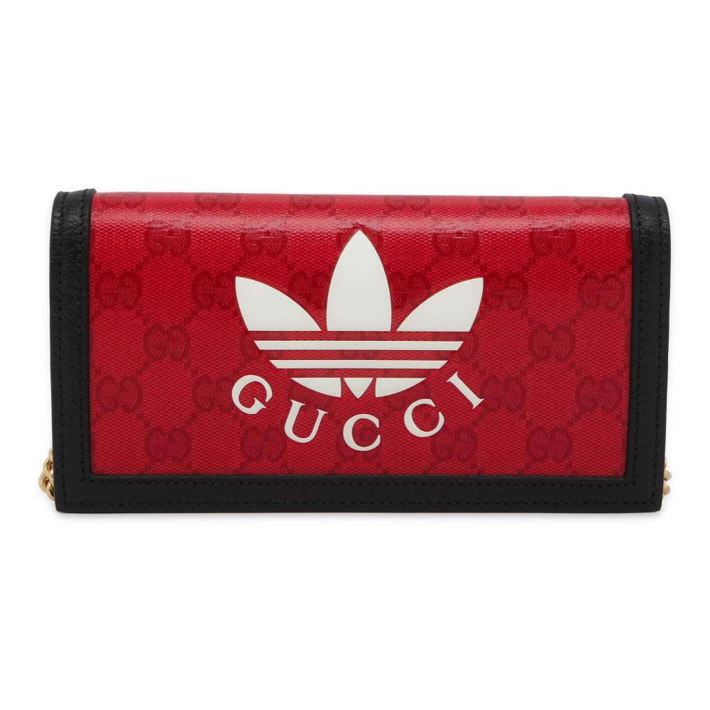 GUCCI adidas Collaboration Chain Wallet Red/Black 621892 GG CrystalCanvas/Leather