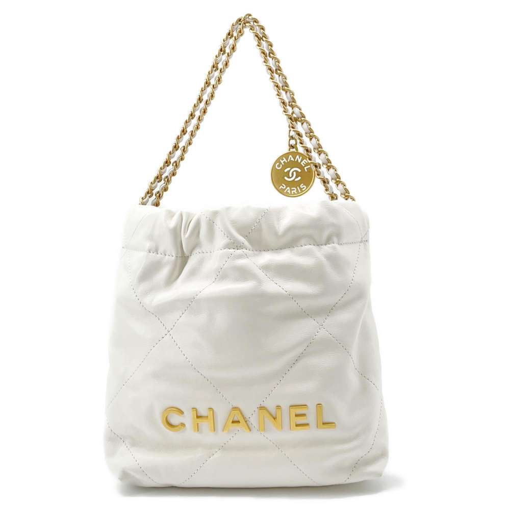 CHANEL CHANEL 22 Handbag White AS3980 Shiny Calf Leather Size Mini