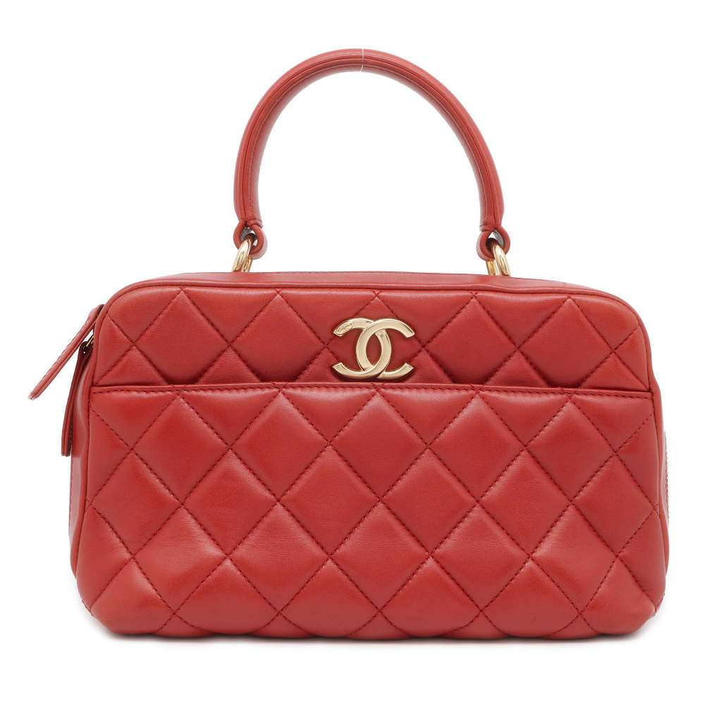 CHANEL Matelasse 2wayBowling Bag Red Lambskin