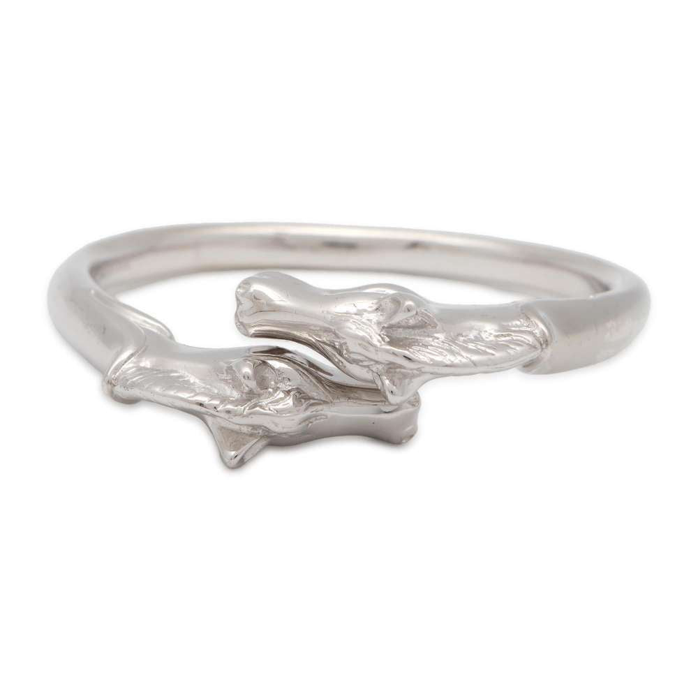 HERMES Cheval Horse Bangle Silver Metal