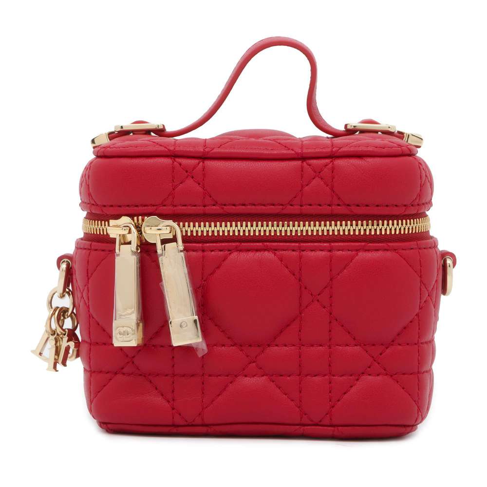 Dior Cannage Vanity Shoulder Bag Red S0935ONMJ Leather Size micro