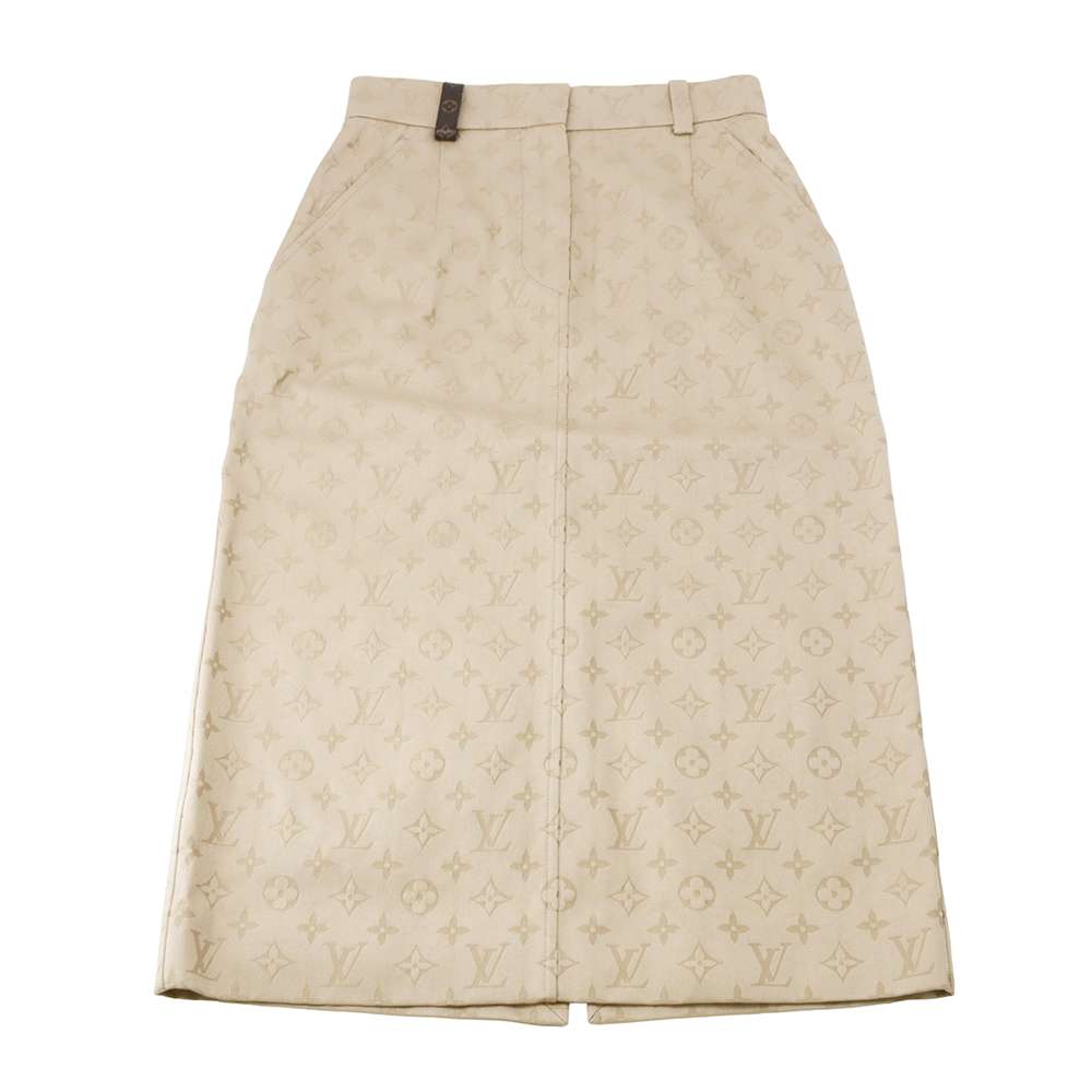 LOUIS VUITTON MonogramPattern Long Skirt Size 34 Beige Cotton100%