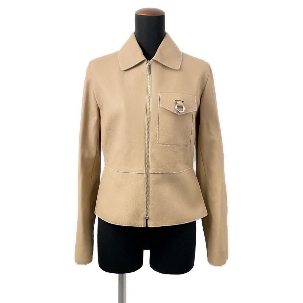 HERMES Zip-up Jacket Size 38 Beige Goatskin Leather