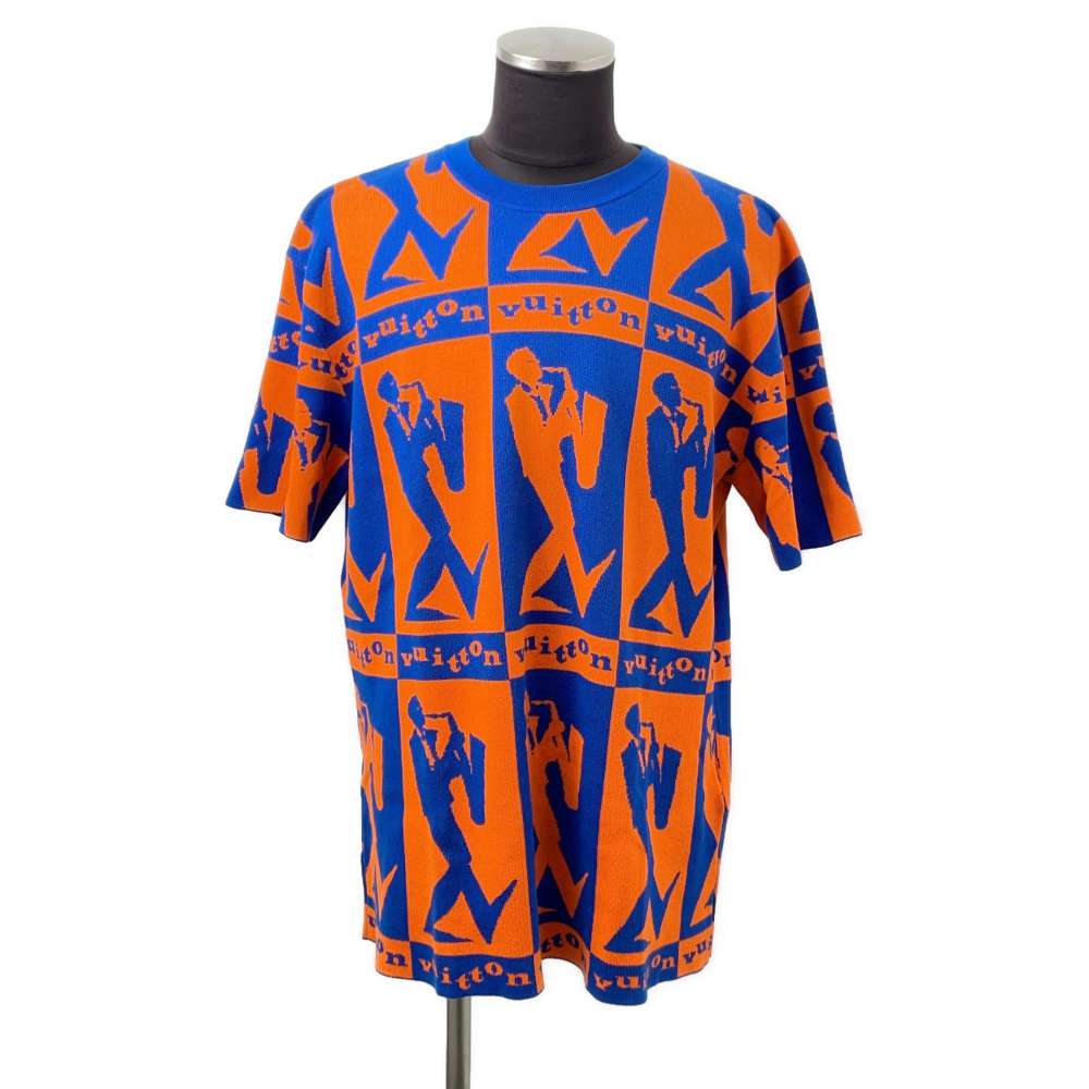 LOUIS VUITTON LV Jazz Flyer Short Sleeve Knit Size XL Blue/Orange1AAU5K Cotton100%