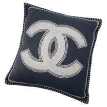 Load image into Gallery viewer, CHANEL Logo Double Face Cushion Black/Gray Wool 90% Cashmere10%
