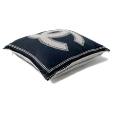 Load image into Gallery viewer, CHANEL Logo Double Face Cushion Black/Gray Wool 90% Cashmere10%
