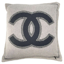 Load image into Gallery viewer, CHANEL Logo Double Face Cushion Black/Gray Wool 90% Cashmere10%
