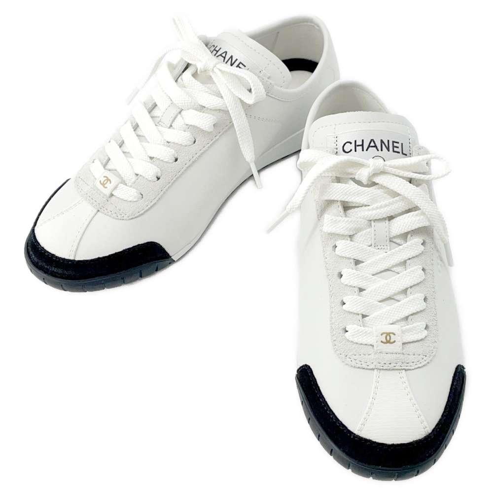 CHANEL Sneakers White/BlackG45714 Calf Leather  Suede Size 36