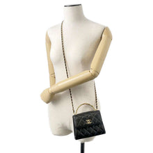 Load image into Gallery viewer, CHANEL Matelasse Pearl Logo Top Handle ChainShoulder Bag Black AP3513 Lambskin
