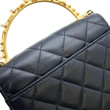 Load image into Gallery viewer, CHANEL Matelasse Pearl Logo Top Handle ChainShoulder Bag Black AP3513 Lambskin
