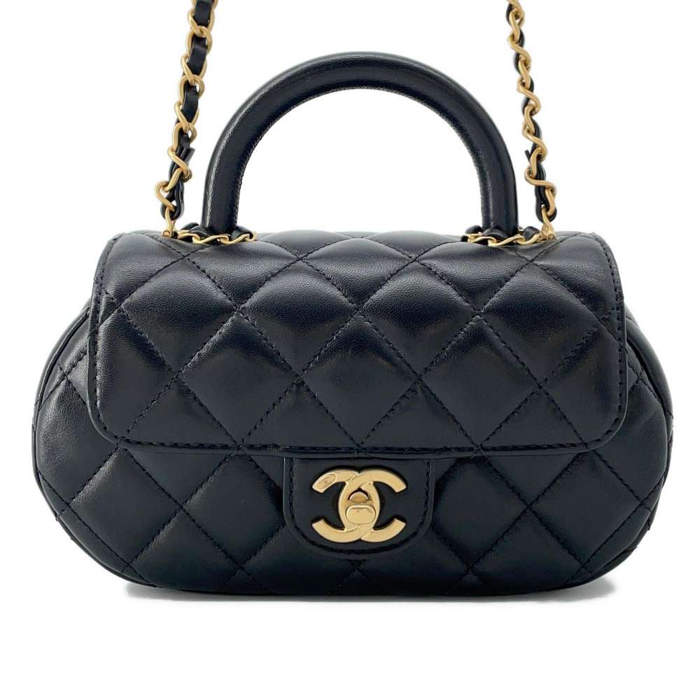 CHANEL Matelasse Top Handle ChainShoulder Bag Black AS4569 Lambskin