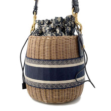 Load image into Gallery viewer, Dior ObliqueWicker Basket Drawstring Bag Shoulder Bag Brown/Navy M7600CMVO Rattan Canvas
