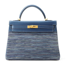 Load image into Gallery viewer, HERMES Kelly Retourne Blue Thalassa Box Calf Leather Vibrato Size 32
