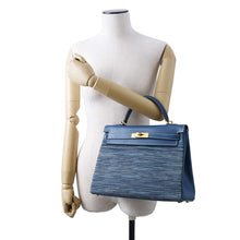 Load image into Gallery viewer, HERMES Kelly Retourne Blue Thalassa Box Calf Leather Vibrato Size 32
