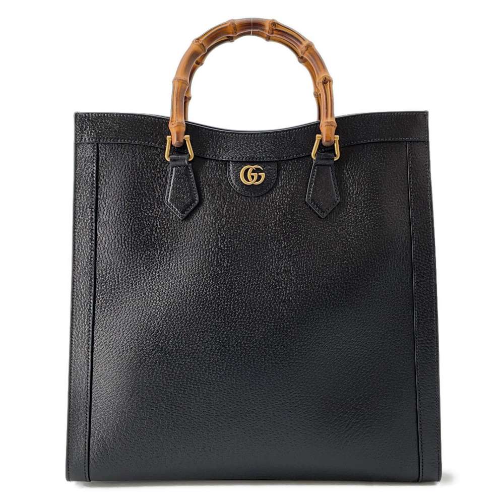 GUCCI Diana Bamboo Tote Bag Black 703218 Leather Bamboo