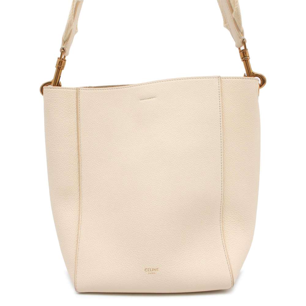 CELINE Sangle Bucket Shoulder Bag Ivory 189303 Leather Size Small