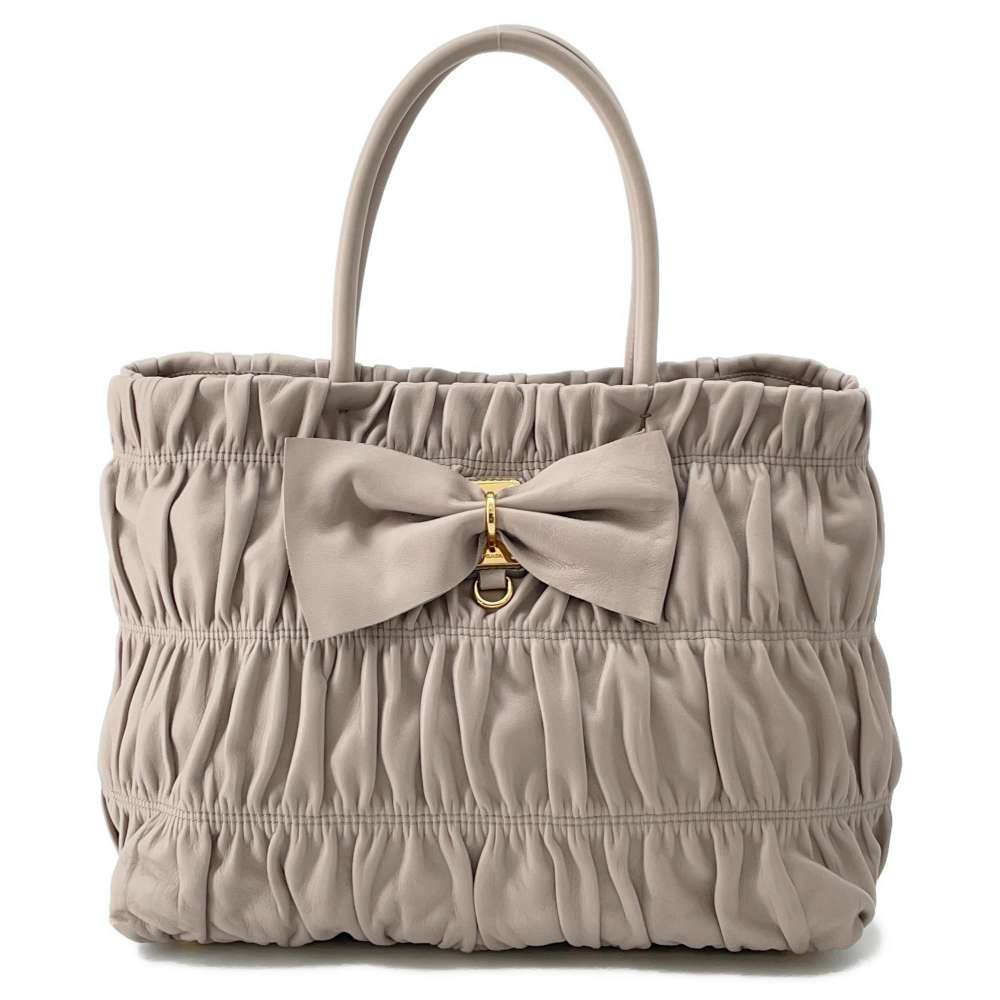 PRADA 2way Tote Pleated Gray BN1932 Leather