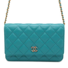 Load image into Gallery viewer, CHANEL Matelasse Chain wallet Light Blue A33814 Lambskin
