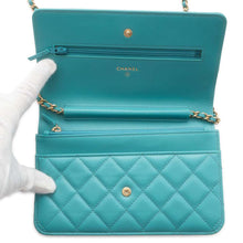 Load image into Gallery viewer, CHANEL Matelasse Chain wallet Light Blue A33814 Lambskin
