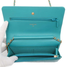 Load image into Gallery viewer, CHANEL Matelasse Chain wallet Light Blue A33814 Lambskin
