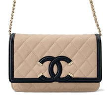 Load image into Gallery viewer, CHANEL CCFiligree Chain Wallet Beige/Black A84451 Caviar Leather
