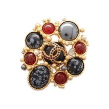 Load image into Gallery viewer, CHANEL CC Logo Color Stone Brooch Gold/Black/Red Metal
