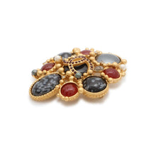 Load image into Gallery viewer, CHANEL CC Logo Color Stone Brooch Gold/Black/Red Metal
