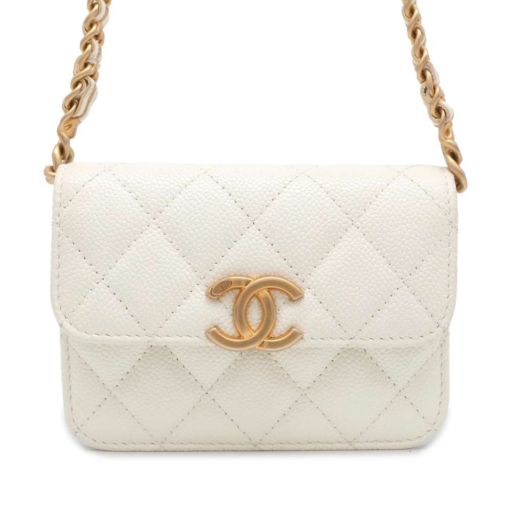 CHANEL Mini Materasse Chain Shoulder White AP2629 Caviar Leather