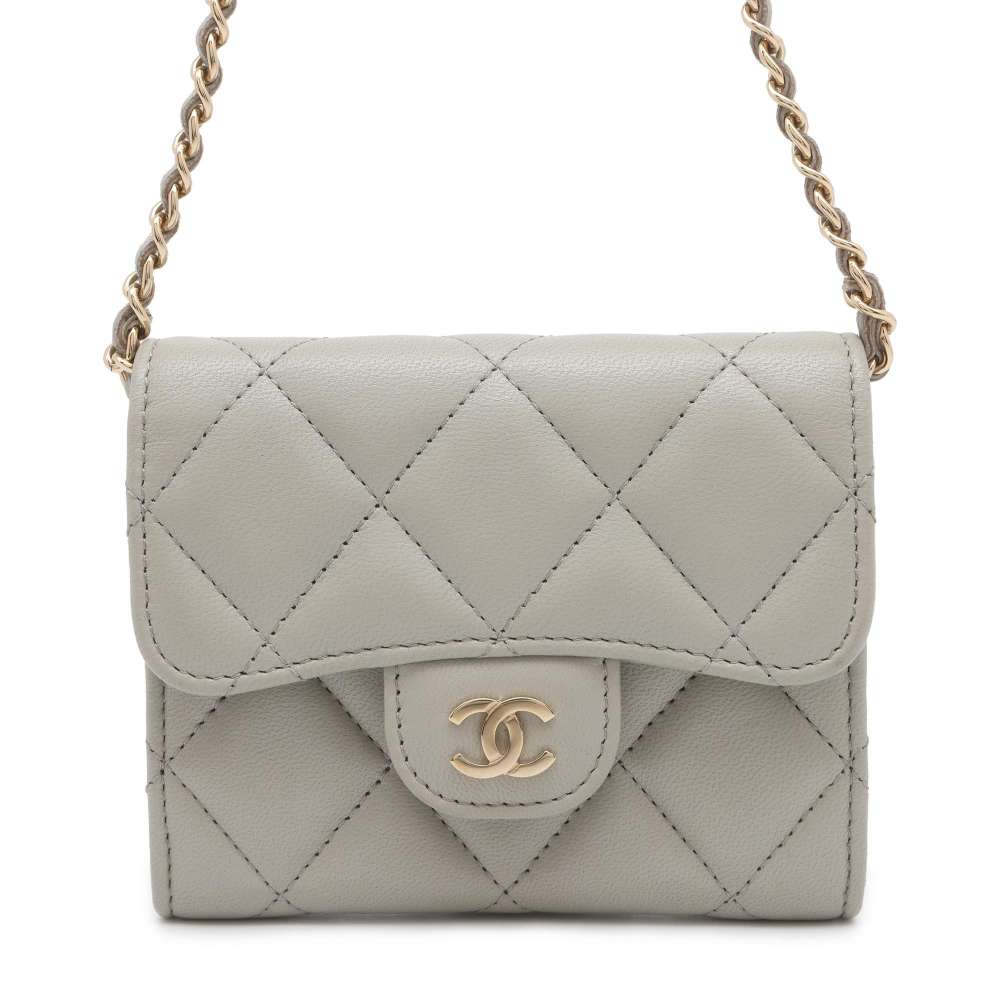 CHANEL Compact Chain wallet Gray AP0238 Lambskin