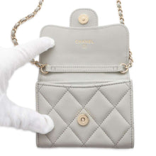 Load image into Gallery viewer, CHANEL Compact Chain wallet Gray AP0238 Lambskin
