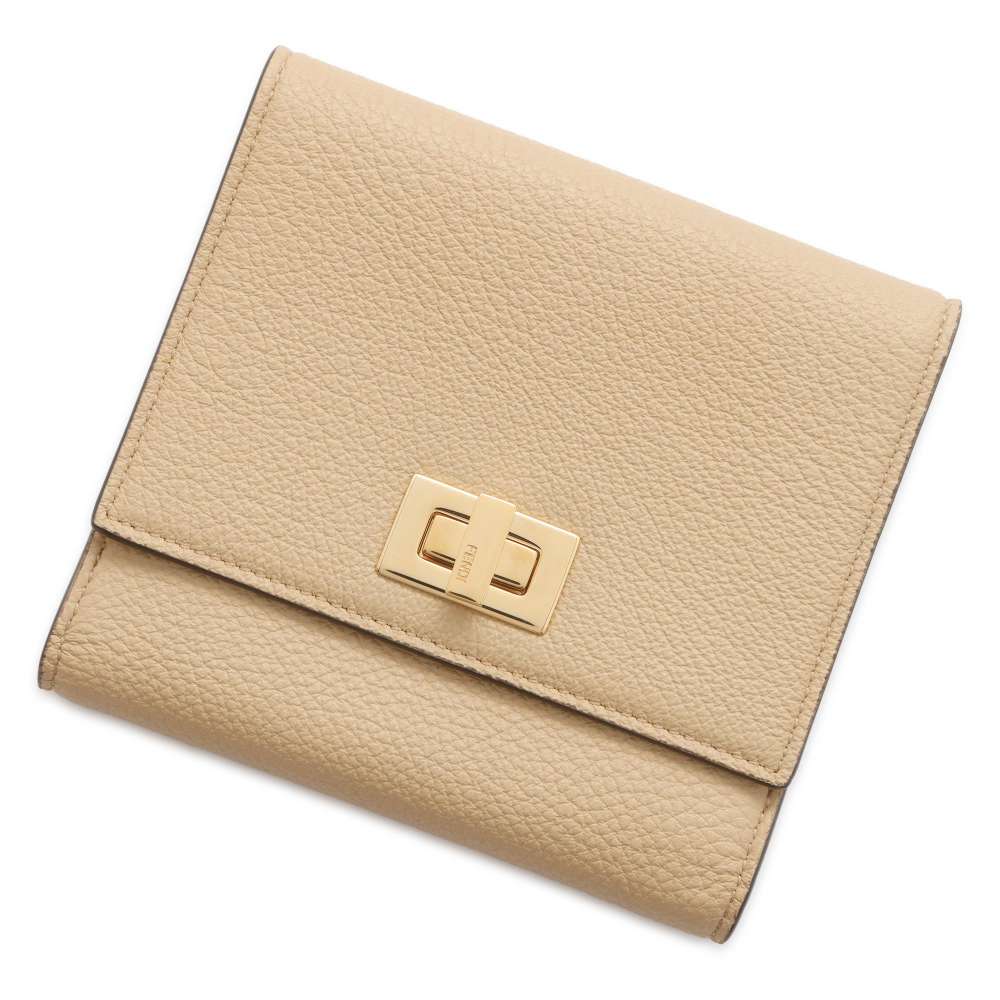 FENDI Peekaboo Selleria Compact Wallet Light Beige 8M0438 Leather