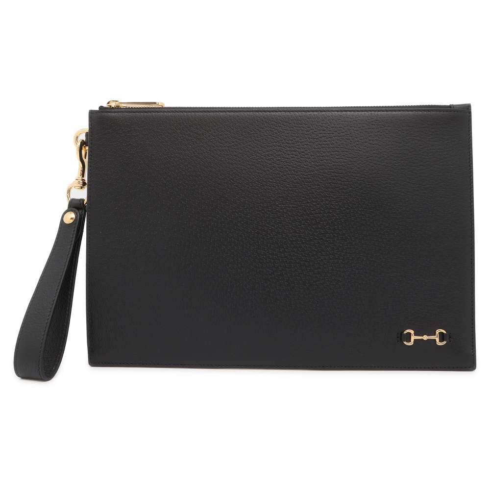 GUCCI HorsebitClutch Bag Black 700524 Leather