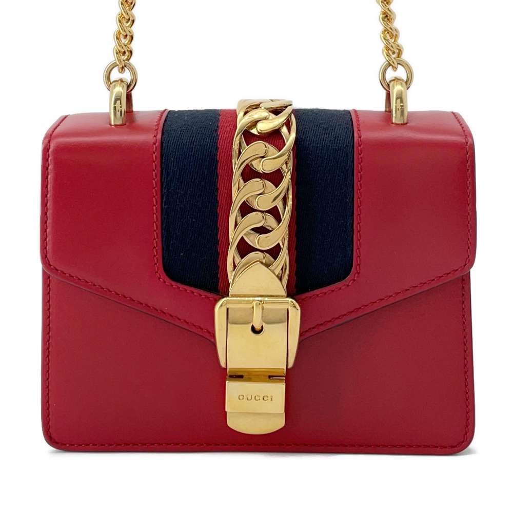 GUCCI Sylvie Shoulder Bag Red 431666 Leather