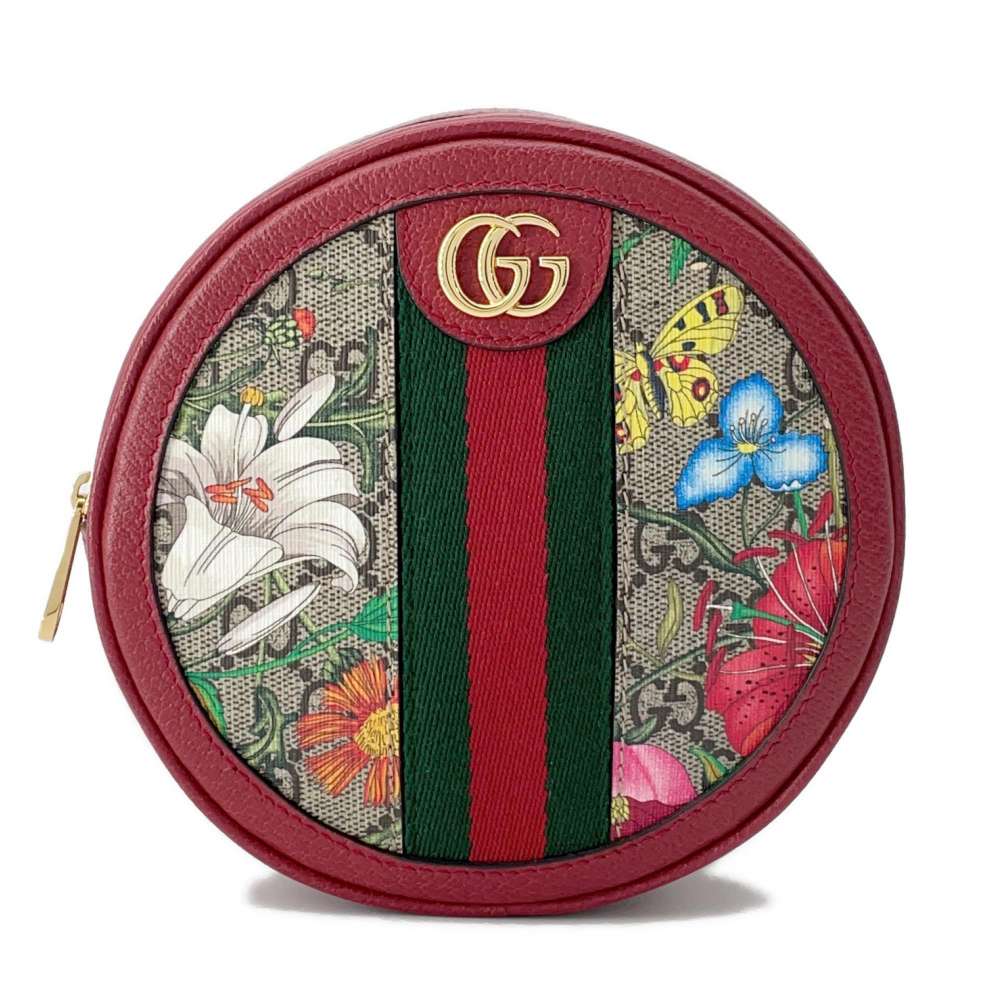 GUCCI Ophidia Round Backpack Mini Red/Brown 598661 PVC Leather