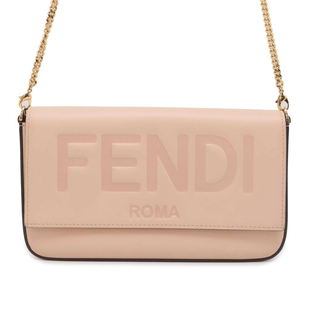 FENDI Logo ChainShoulder Bag Pink 8BS032 Leather