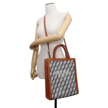 Load image into Gallery viewer, CELINE Triomphe Vertical Cabas 2WAY Tote Bag Blue/Brown 192082 Canvas Leather Size Small
