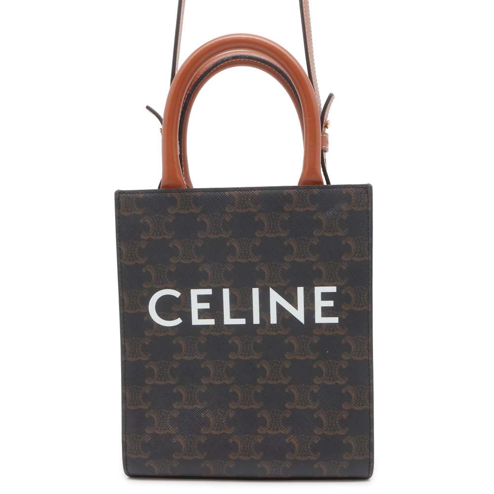 CELINE Vertical Cabas 2WAY Shoulder Bag Tan 194372 PVC Coated Canvas Leather Size Mini