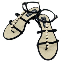 Load image into Gallery viewer, CHANEL Pearl Sandals Black/Beige suede Size 36C
